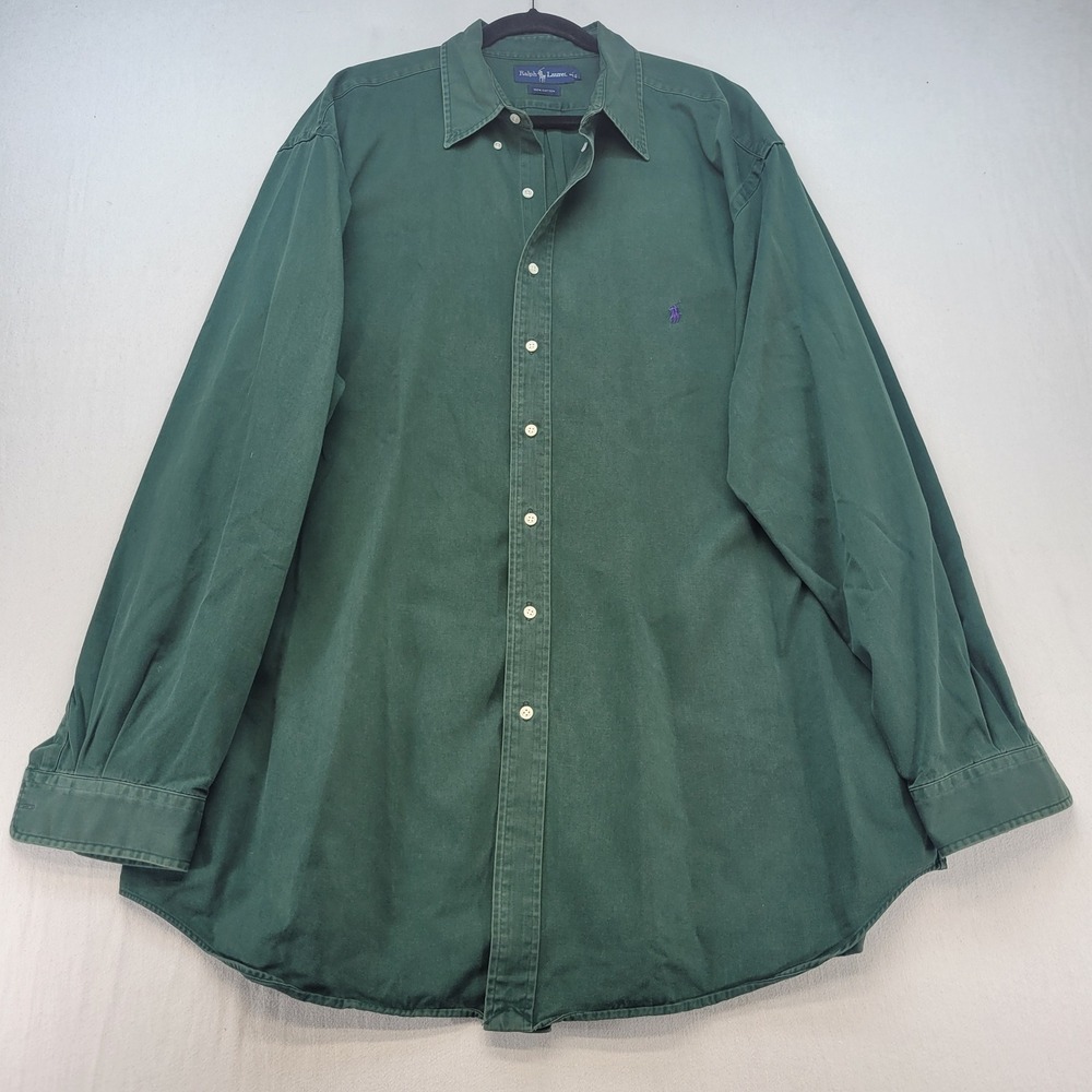 Ralph Lauren Button Down Shirt Mens 2XLT Tall Green Casual Twill Pony Logo